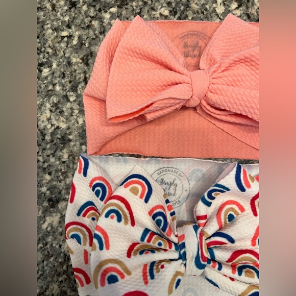 Custom Made  Rainbow and Solid Pink Headwrap / Head band / bow - Picture 2 of 7